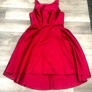 Alfred Sung Bateau Neck Satin High Low Cocktail Dress